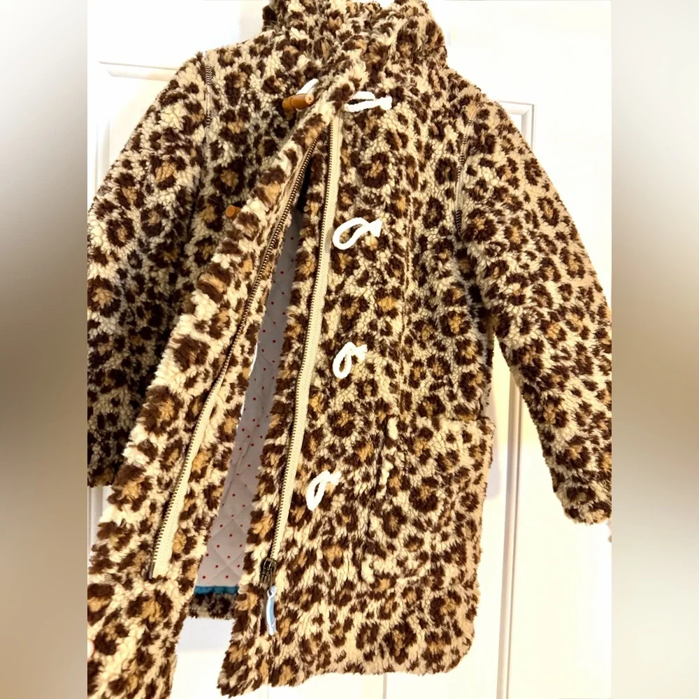 Mini Boden Wool-hooded Duffle Cheetah Print Pea Coat